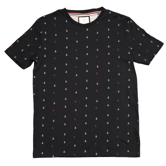 Denim & Flower Navy Anchor Print Short Sleeve Crewneck T-Shirt Cotton Size S - Picture 2 of 8